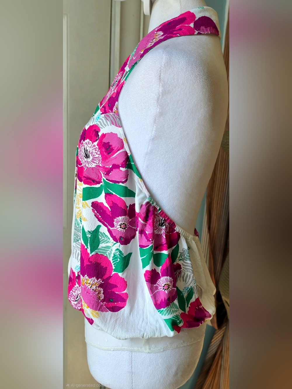 Free People Intimately Offshore Floral Button-Down Halter Bodysuit Womens S Whit - Picture 3 of 13